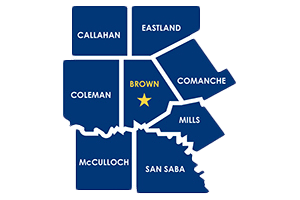 HoT area map of Brown County and surrounding Counties