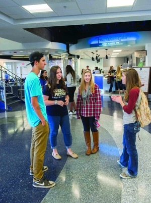 Students in Mabee foyer for web