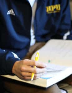 Student reading text book