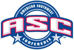 Logo of the American Southwest Conference featuring the initials "asc" in large letters with a red and blue color scheme, two stars, Howard Payne University, and the full name of the conference arched above | HPU