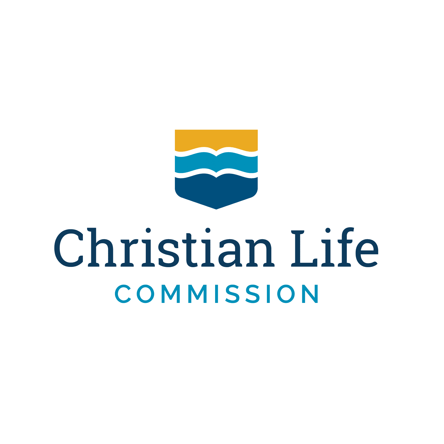 Logo of the Howard Payne University Christian Life Commission featuring a stylized shield with blue and yellow stripes against a dark green background. | HPU