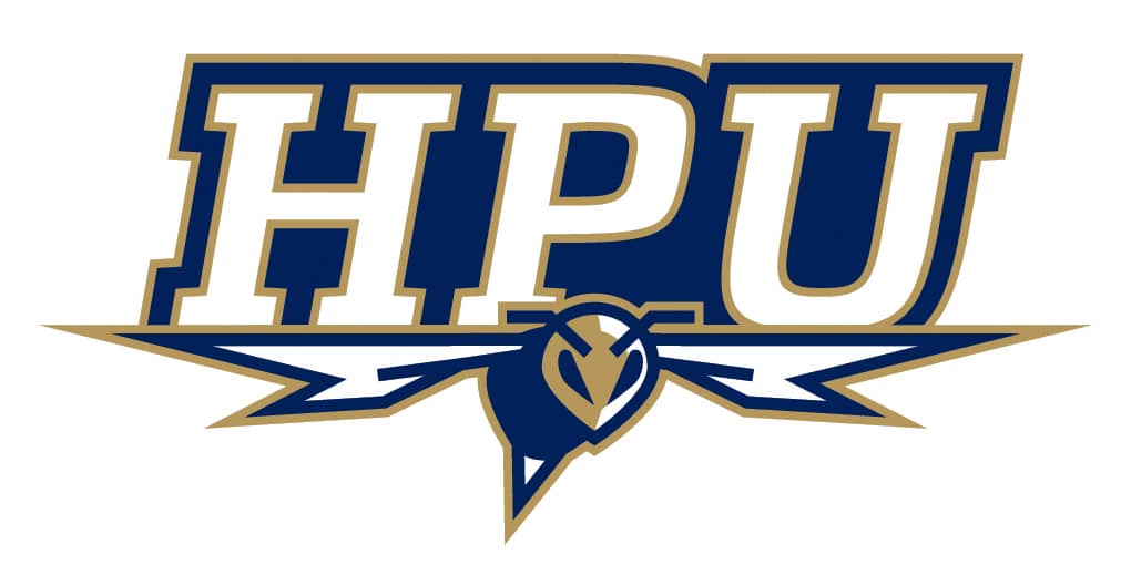 Howard Payne University acronym in navy blue and gold with a graphic element beneath. | HPU