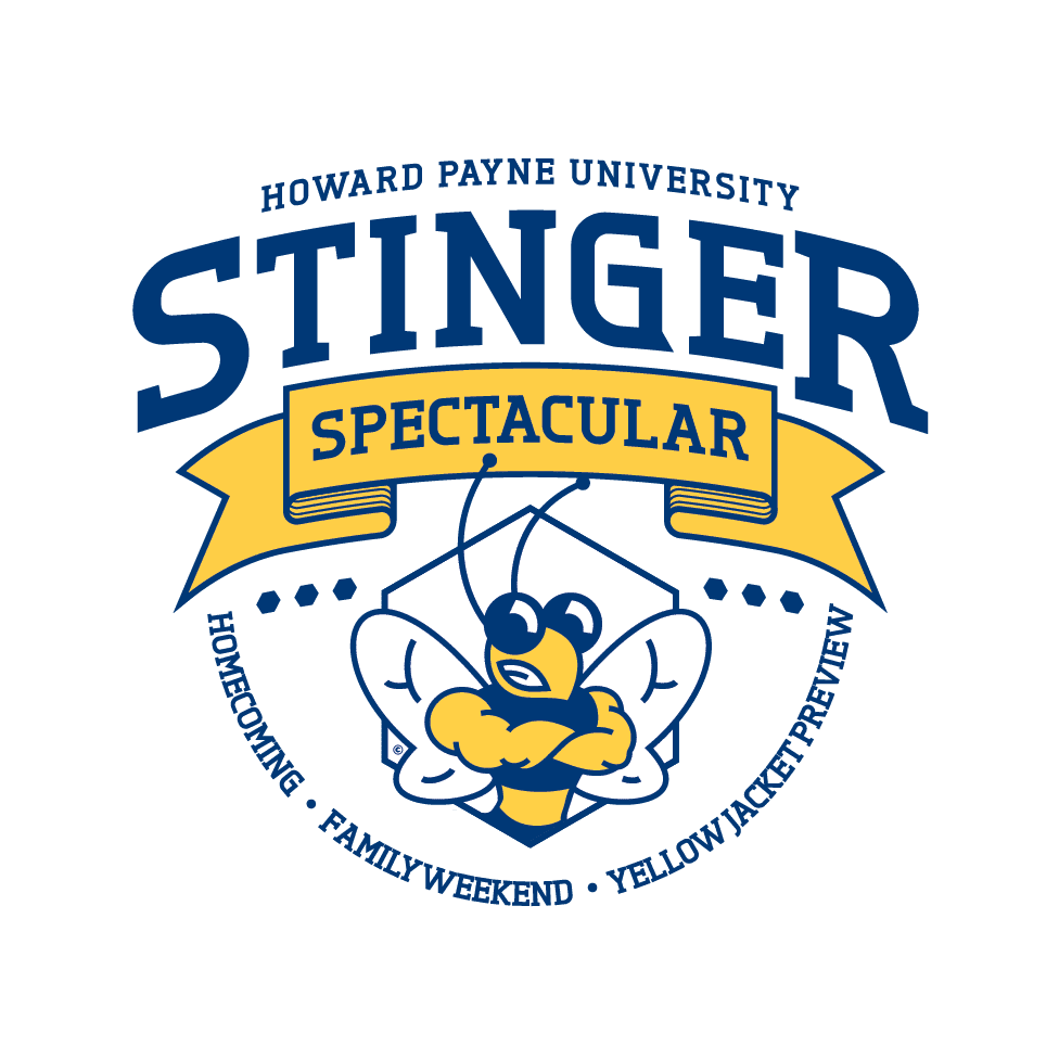 Graphic emblem for Howard Payne University's Stinger Spectacular event, featuring a yellow jacket mascot and event details. | HPU