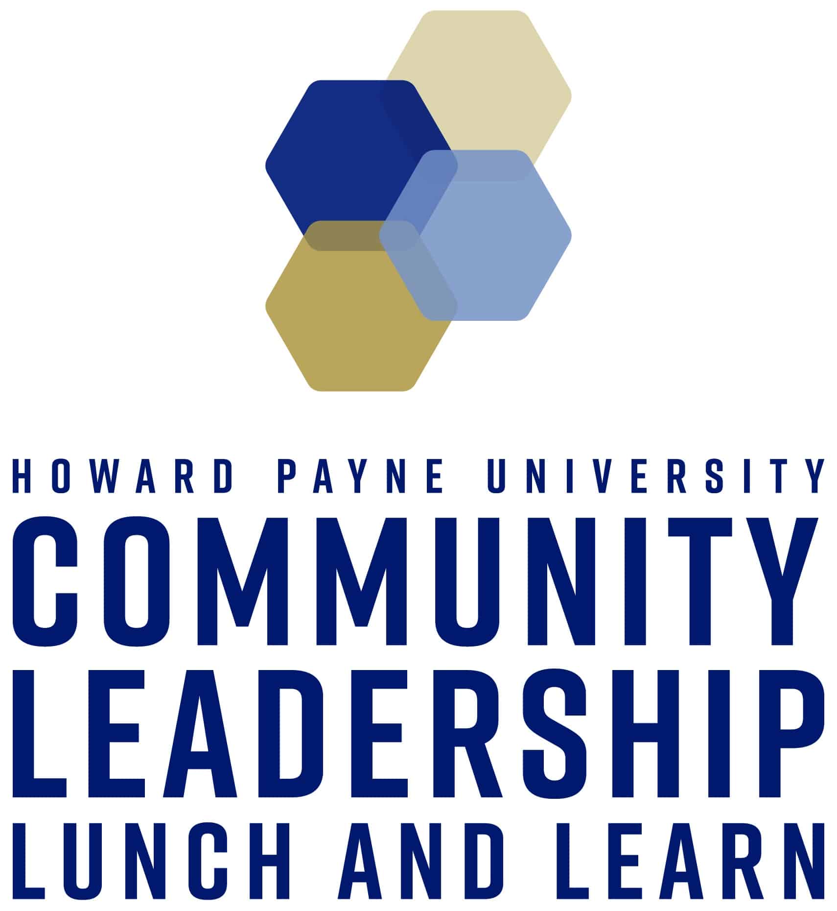 Logo for Howard Payne University's Community Leadership Lunch and Learn event, featuring stylized hexagons above the text. | HPU