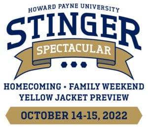 Logo for Howard Payne University's Stinger Spectacular event including homecoming, family weekend, and Yellow Jacket preview, scheduled for October 14-15, 2022. | HPU
