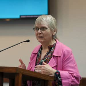 Dr. Tomi Grover presents at HPU’s restorative justice seminar.