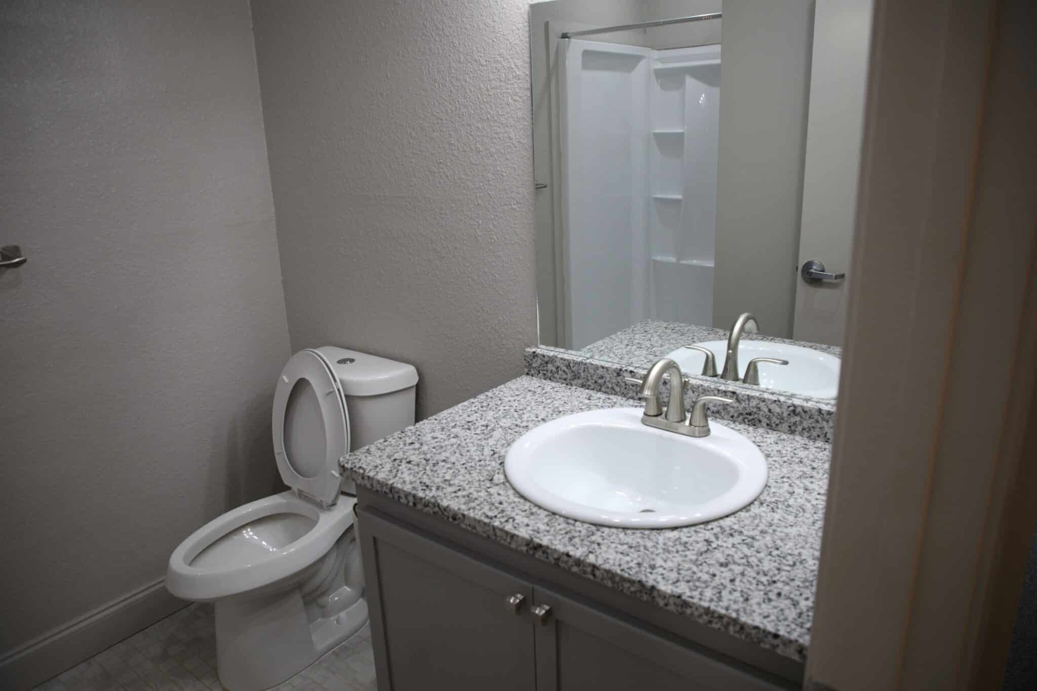 One of the apartment bathrooms in the Newbury Place Apartments