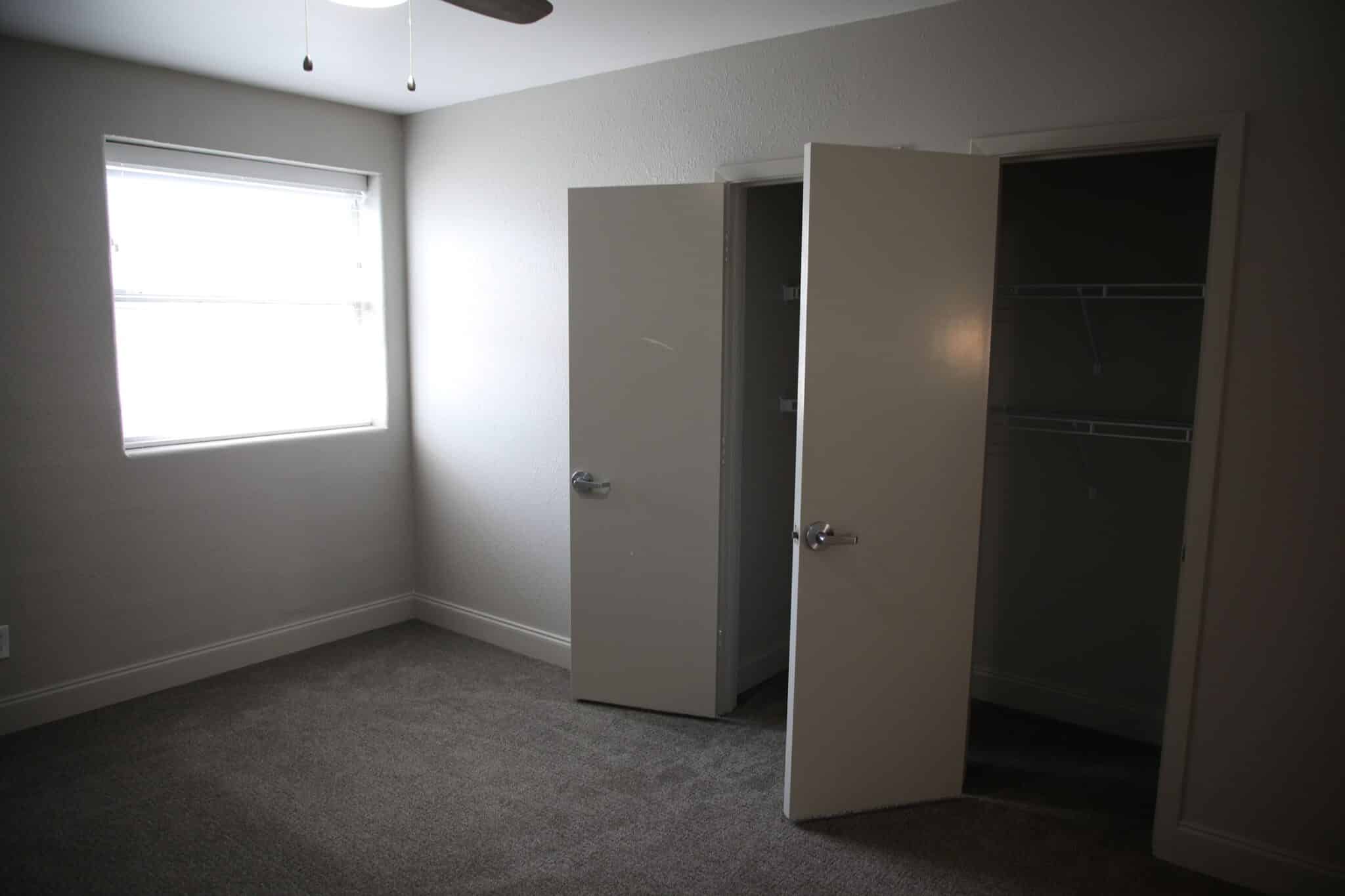 One of the apartment bedrooms in the Newbury Place Apartments